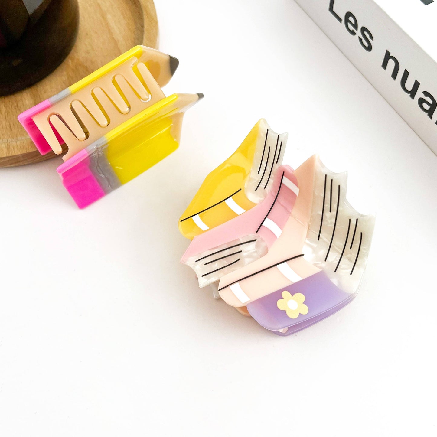 Stacked Books Hair Clip & Pencil Claw Clip
