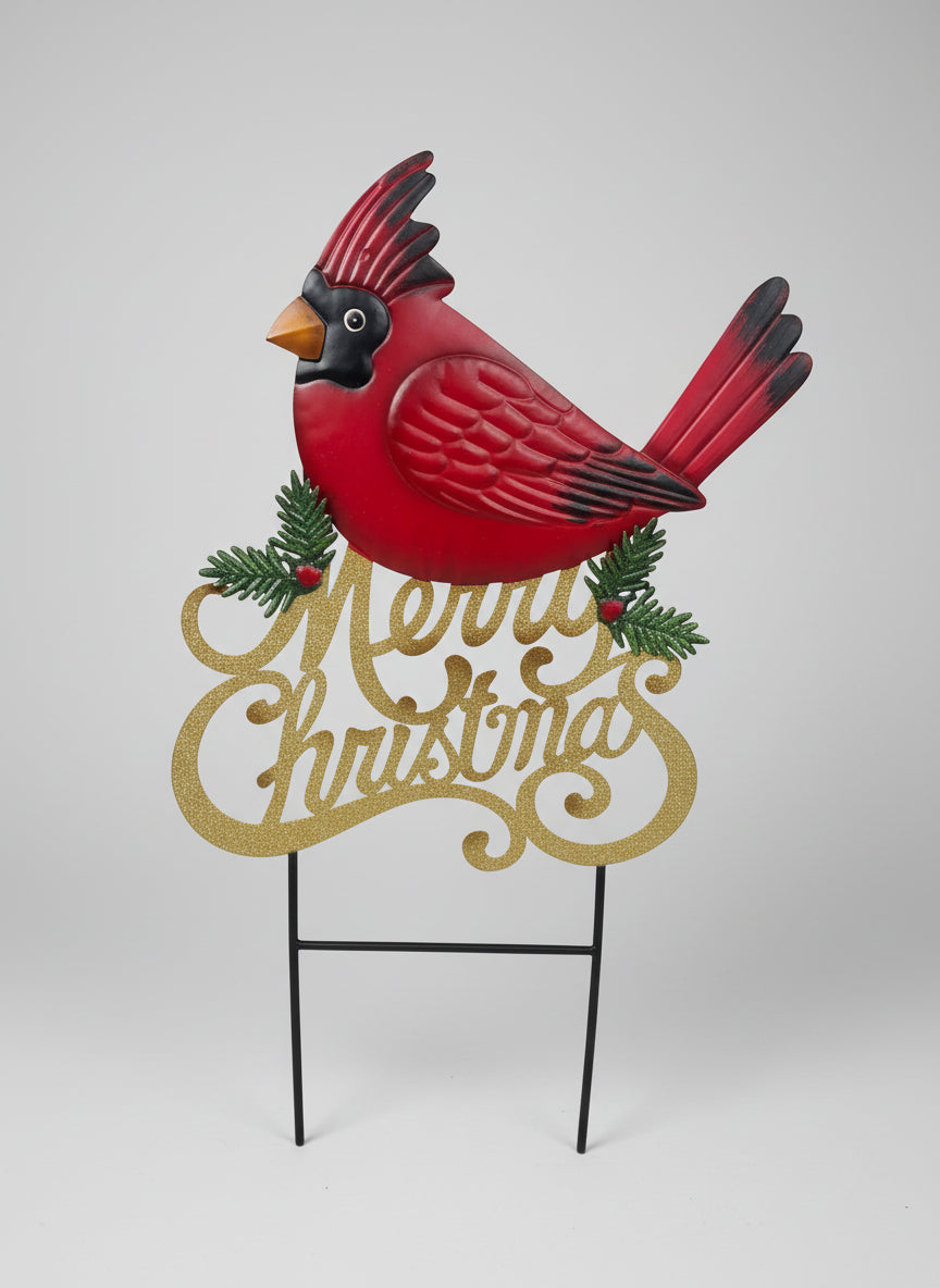 Metal Merry Christmas Cardinal