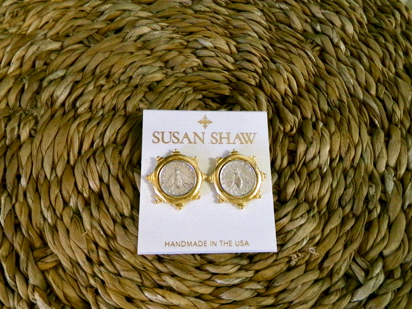 Gold Handmade Setting with Bee Italian Coin Earring