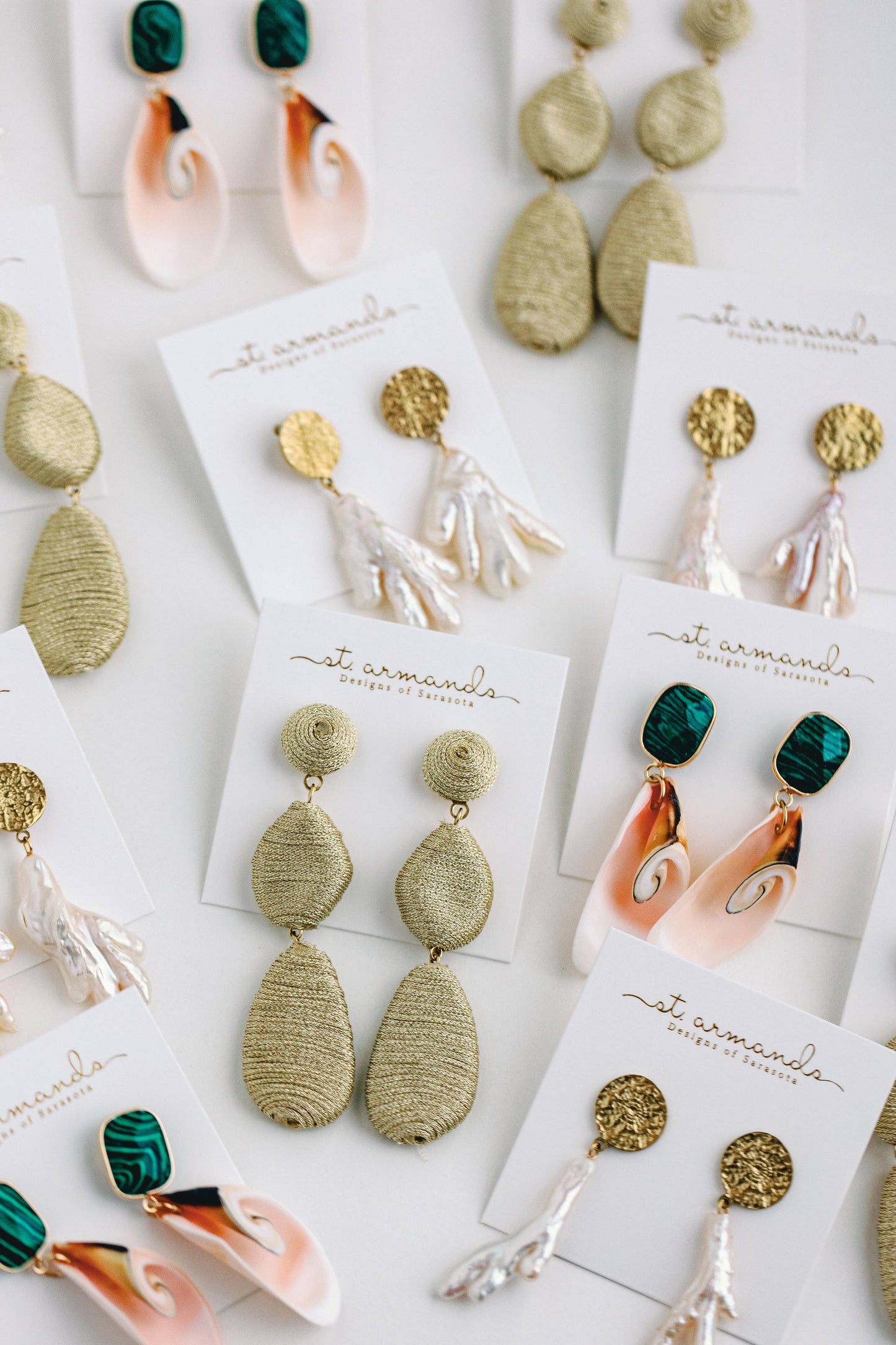 Pink Shell and Green Malachite Statement Earrings