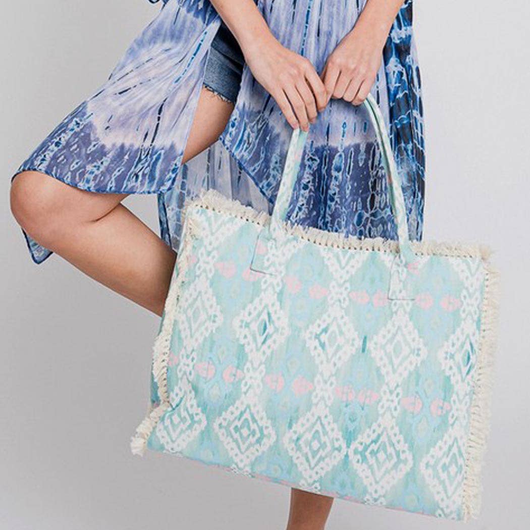 BOHO PATTERN FRINGE BAG: Blue
