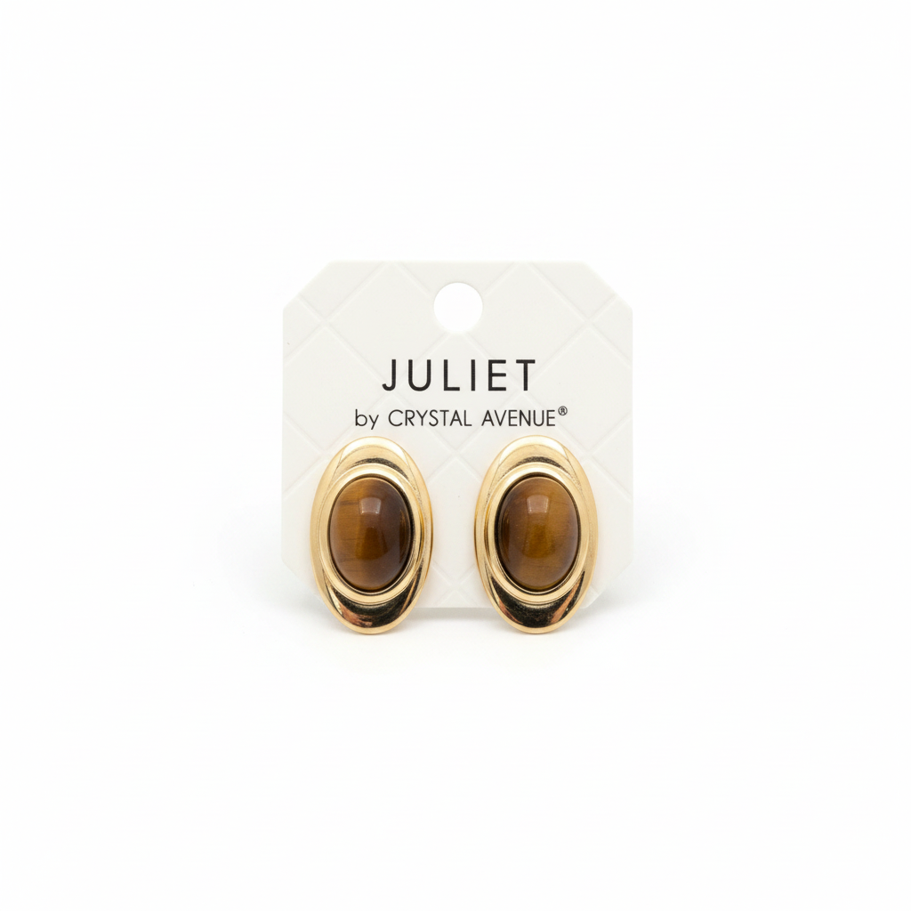 Golden Amber Oval Stud Earrings
