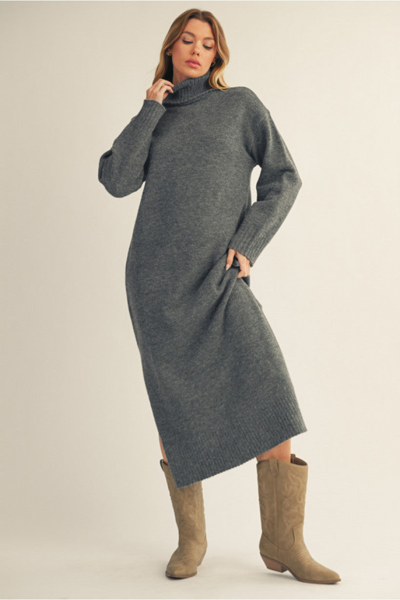 Long Sleeved Sweater Dress- Charcoal