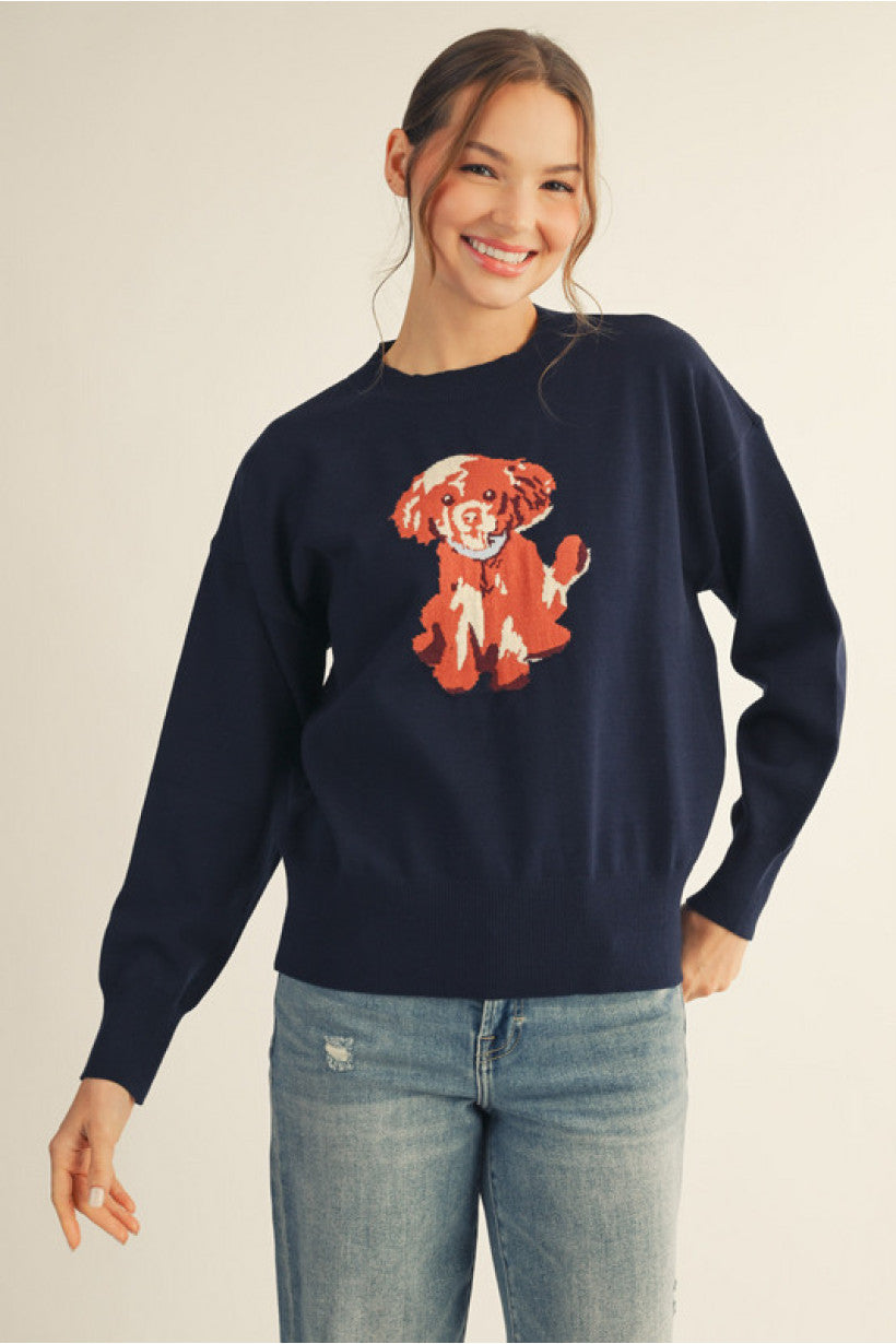 Drop Shoulder Puppy Sweater Top