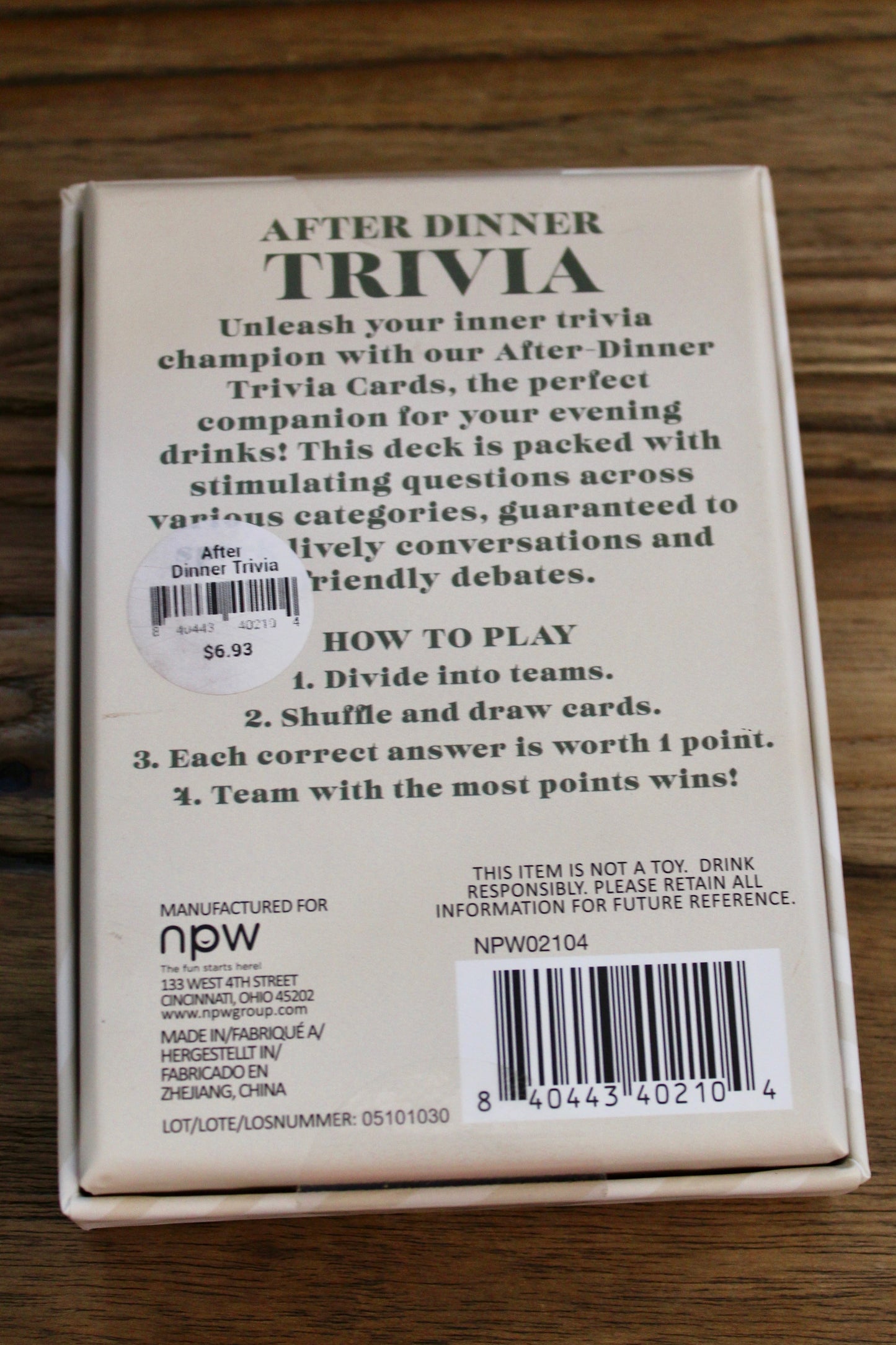 After Dinner Trivia Card Game