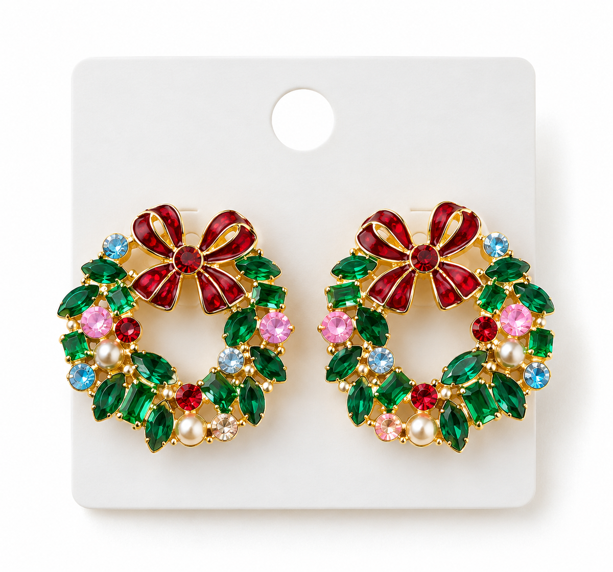 Holly Jolly Jeweled Wreath Earrings 🎄❤️