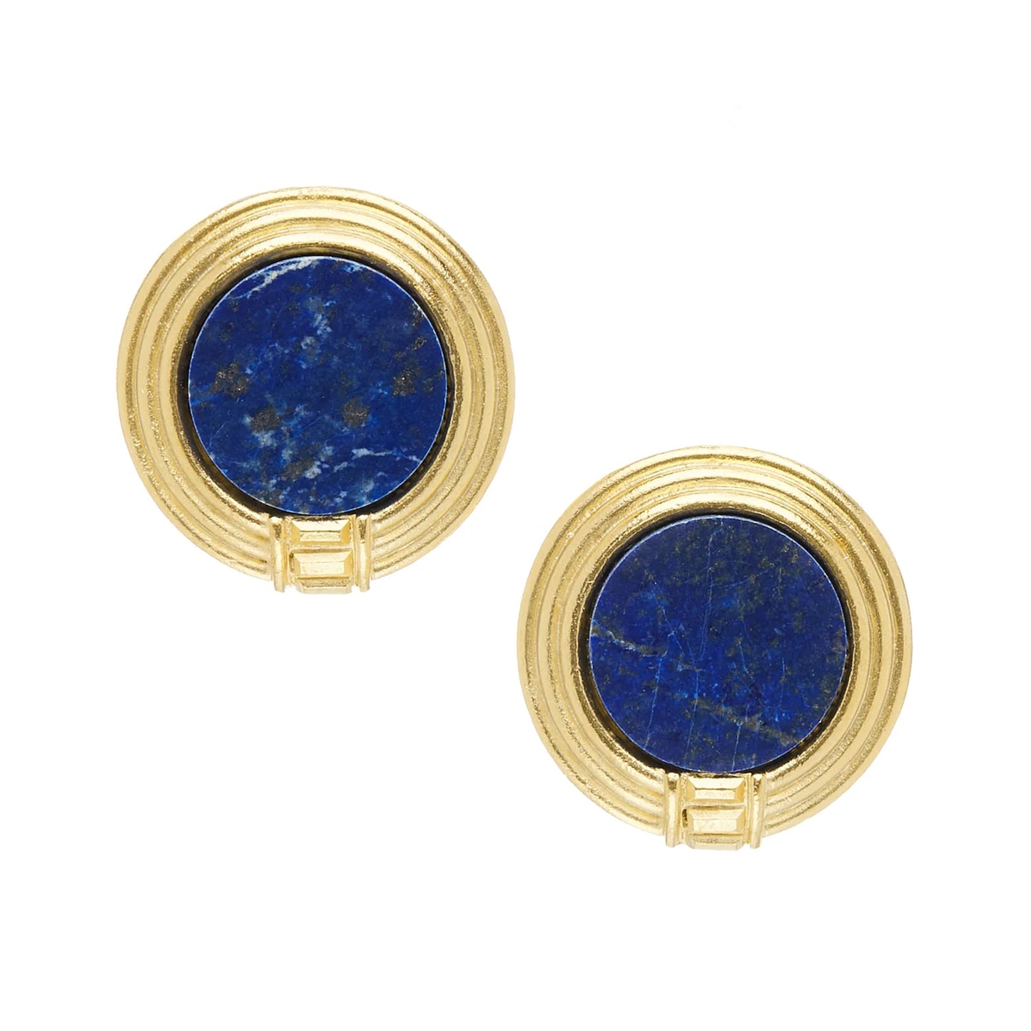 Susan Shaw Handcast Gold Round Lapis Earrings