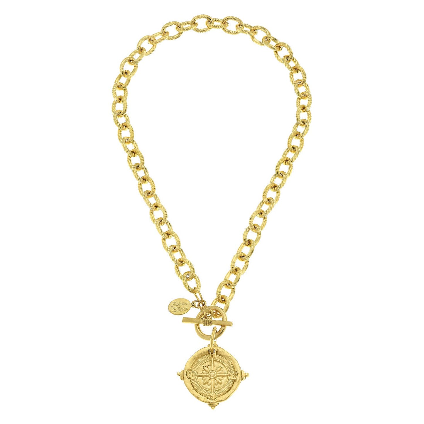 Susan Shaw Handcast Gold Compass Front Toggle Necklace