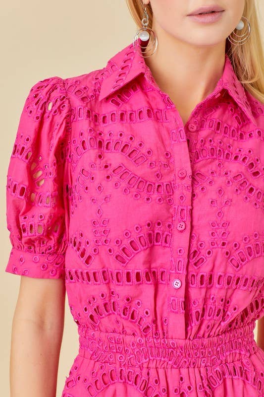 The Poppy Pink Eyelet Romper