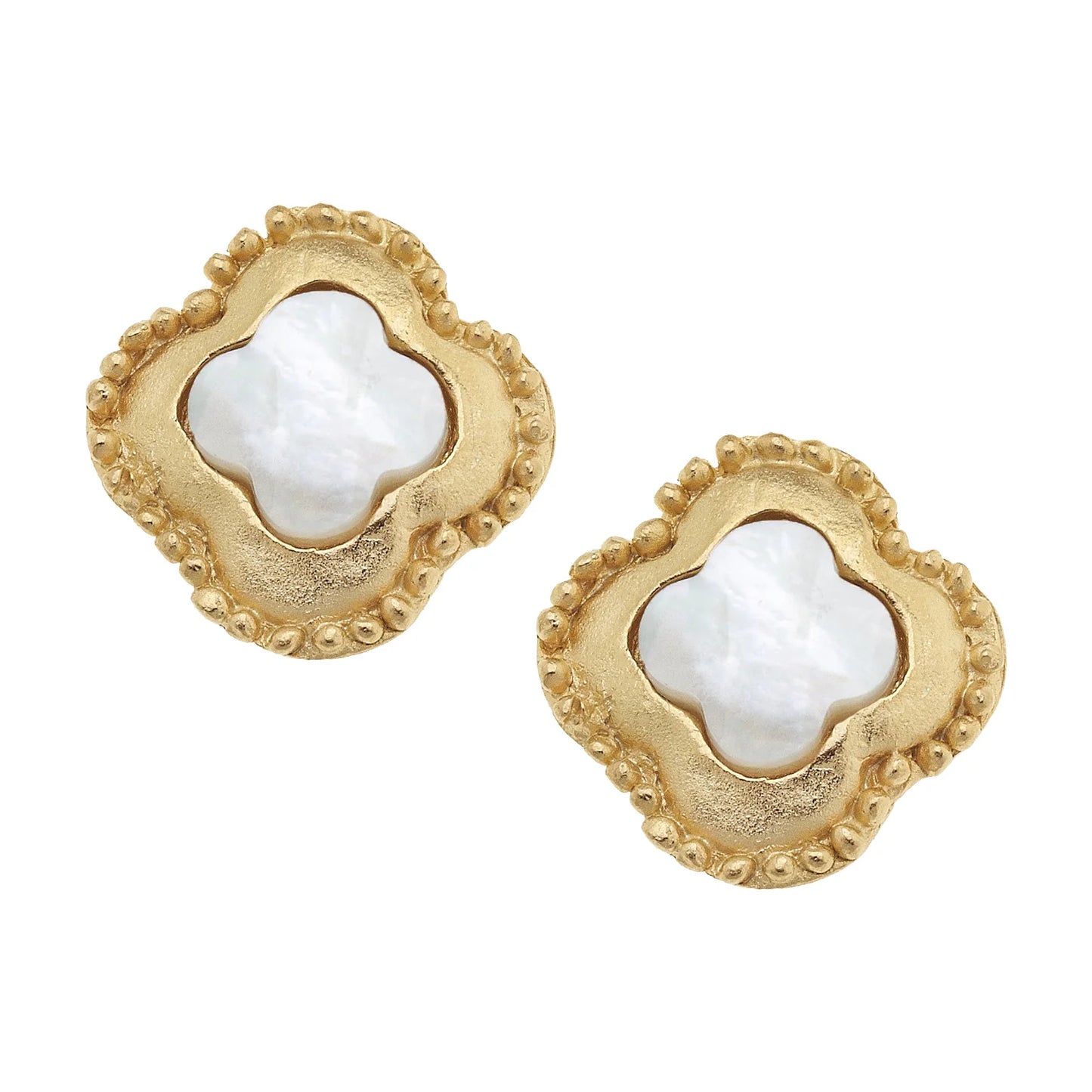 Susan Shaw Gold Camelia Clover Mother of Pearl Studs