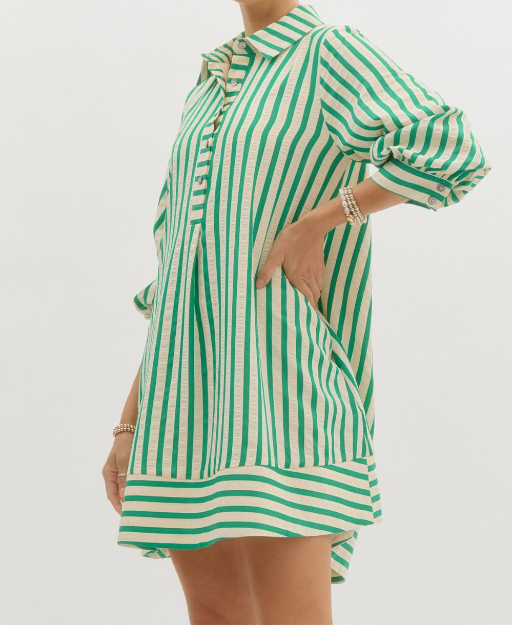 Striped Seersucker Pullover Mini Dress