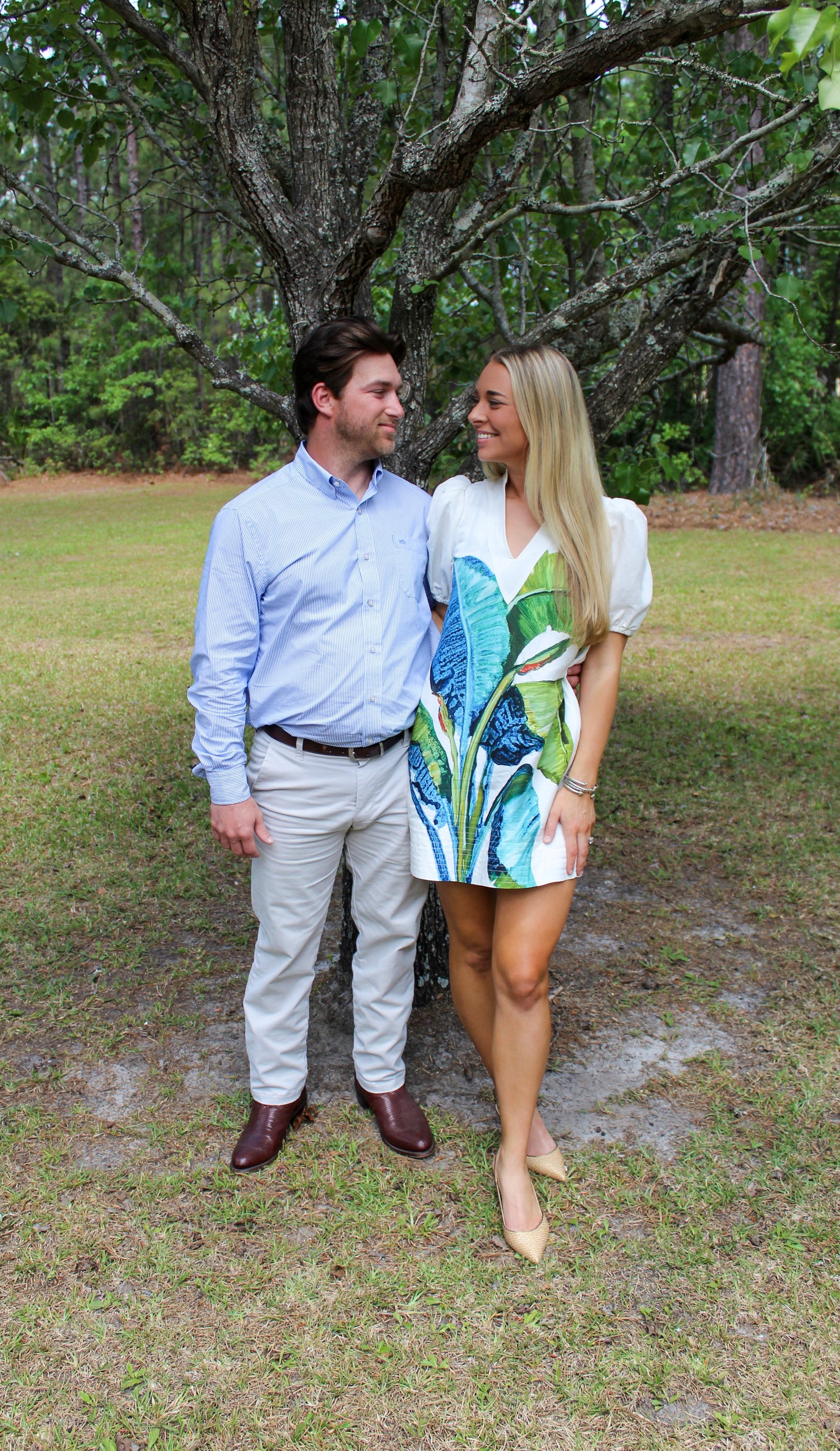 Emily McCarthy-Bellamy Leaves, linen Hampton mini dress