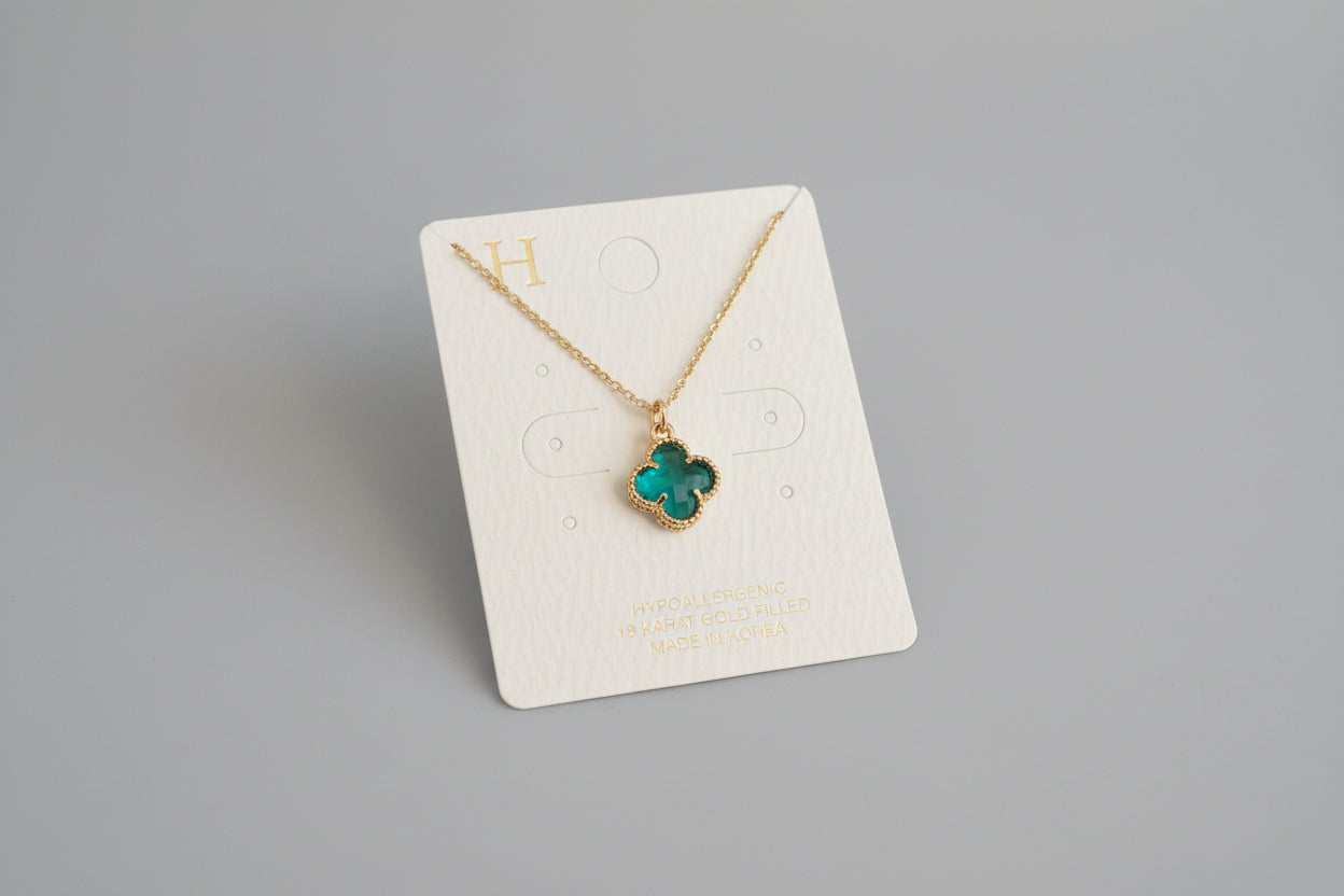 Glass Clover Charm Necklace Green