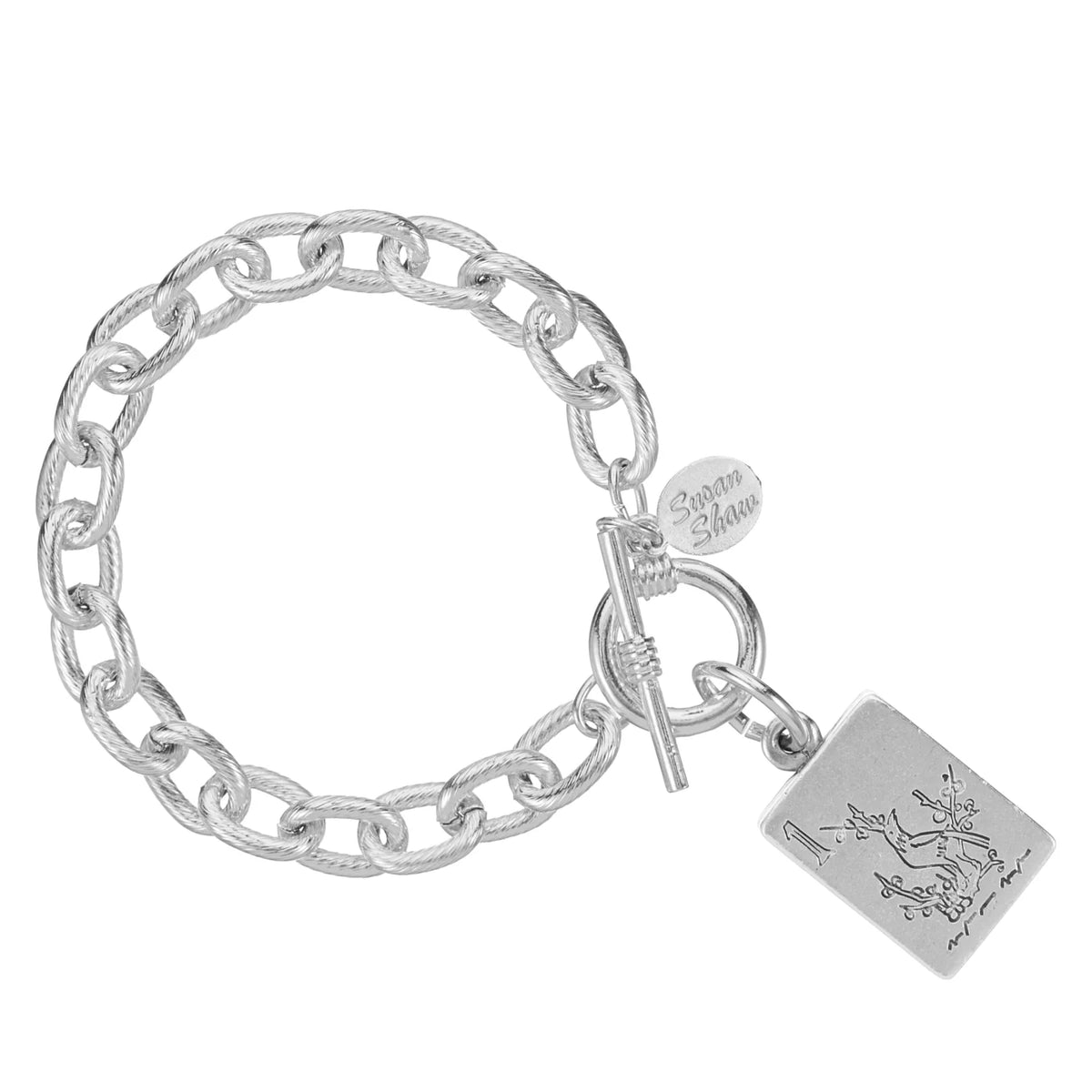 Susan Shaw Silver Mahjong Tile on Silver Heavy Chain Toggle Bracelet