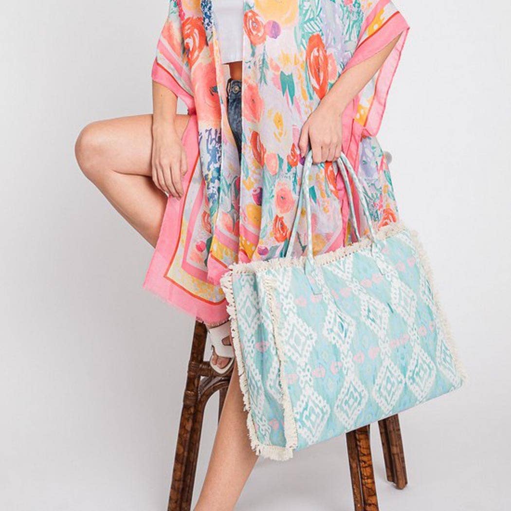 BOHO PATTERN FRINGE BAG: Blue