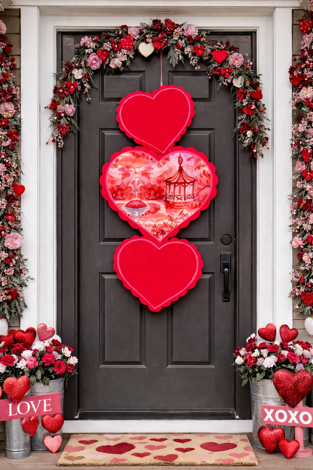 LARGE Designer Three Tiered Hearts Door Hanger
