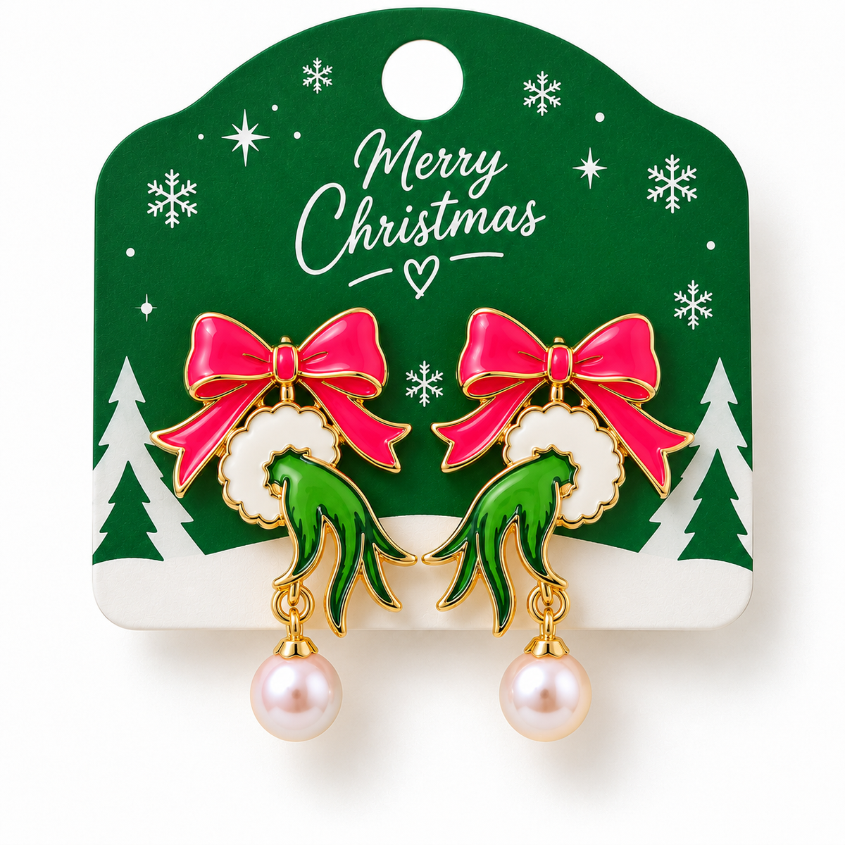 Merry Grinchmas Pink Bow Earrings 🎀