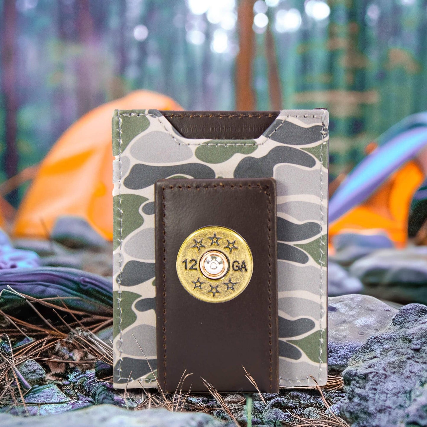 Shotshell Magnetic Old School Camo Leather Wallet.