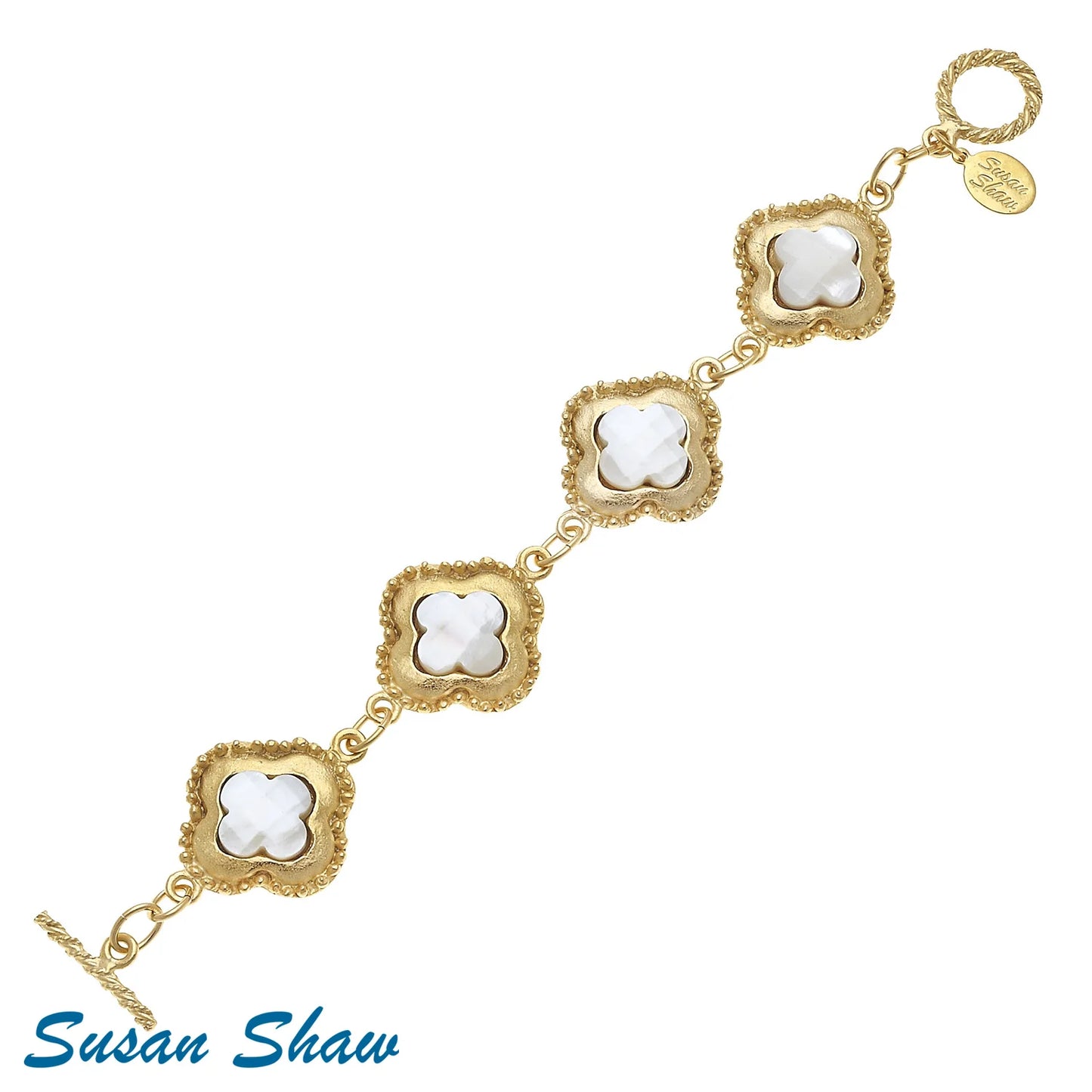 Susan Shaw Gold Clover Mother of Pearl Bracelet