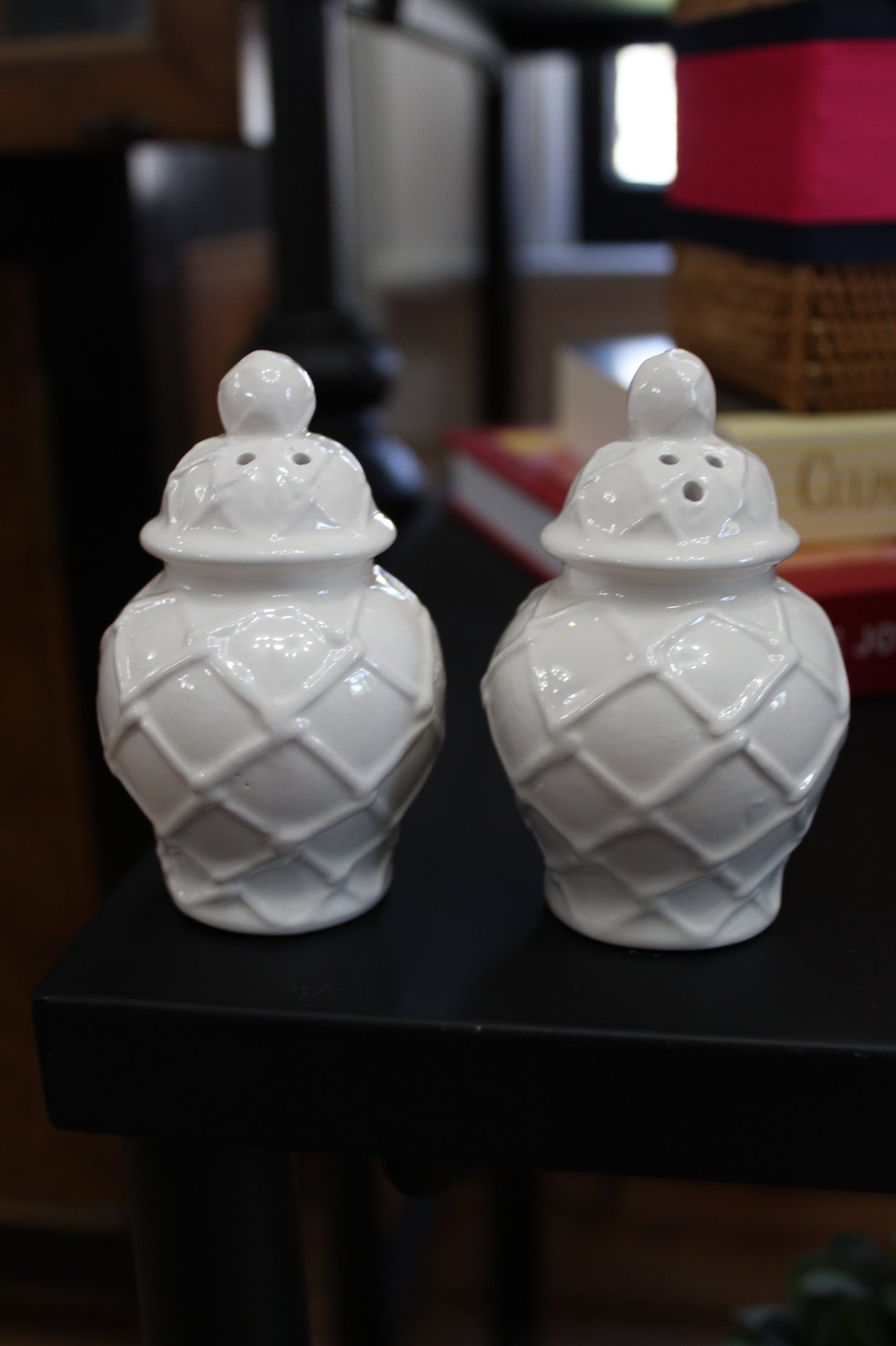 White Textured Jar Salt & Pepper Shaker Boxed Set