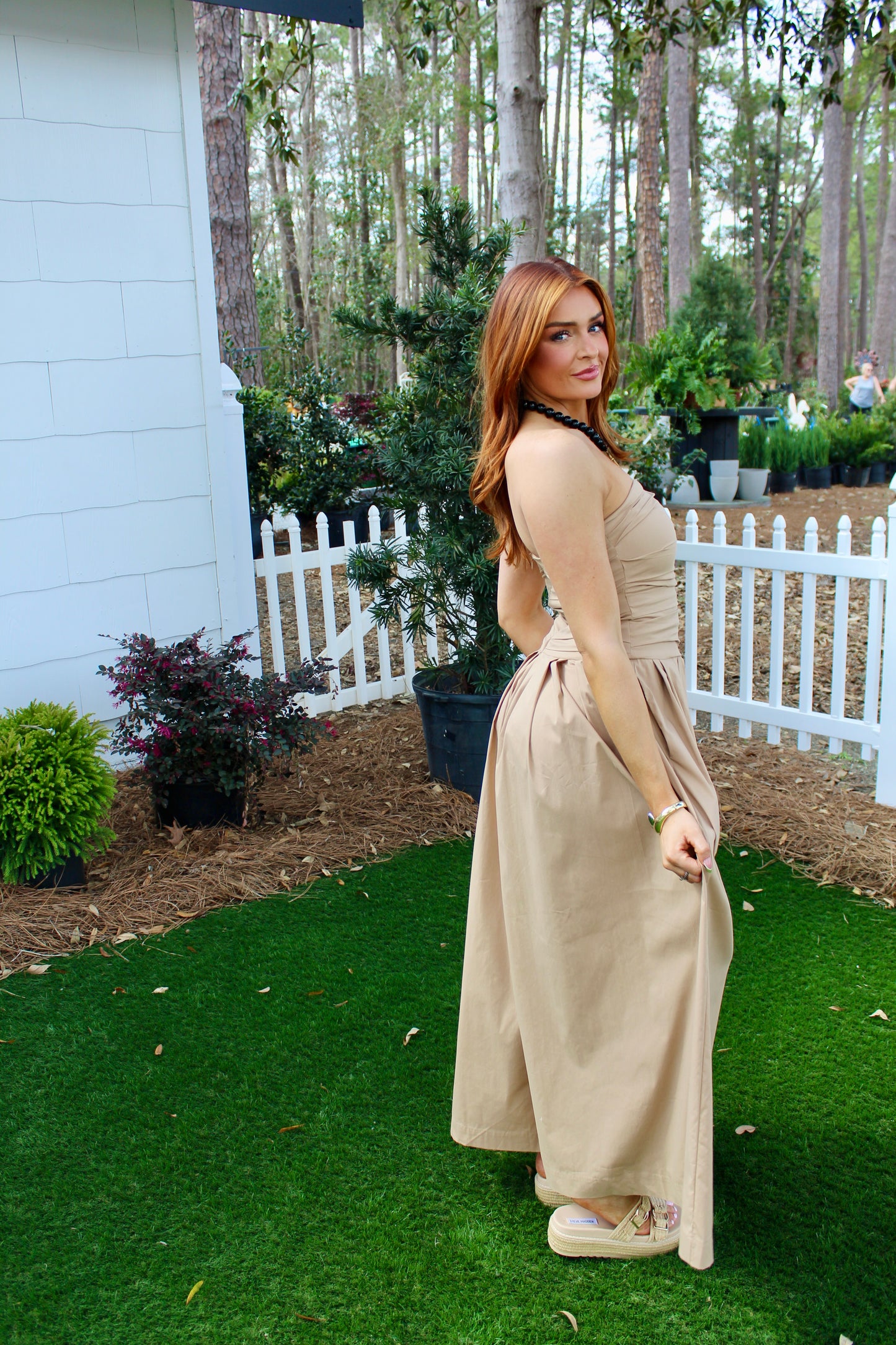 Tube Poplin Wide Jumpsuit: Tan