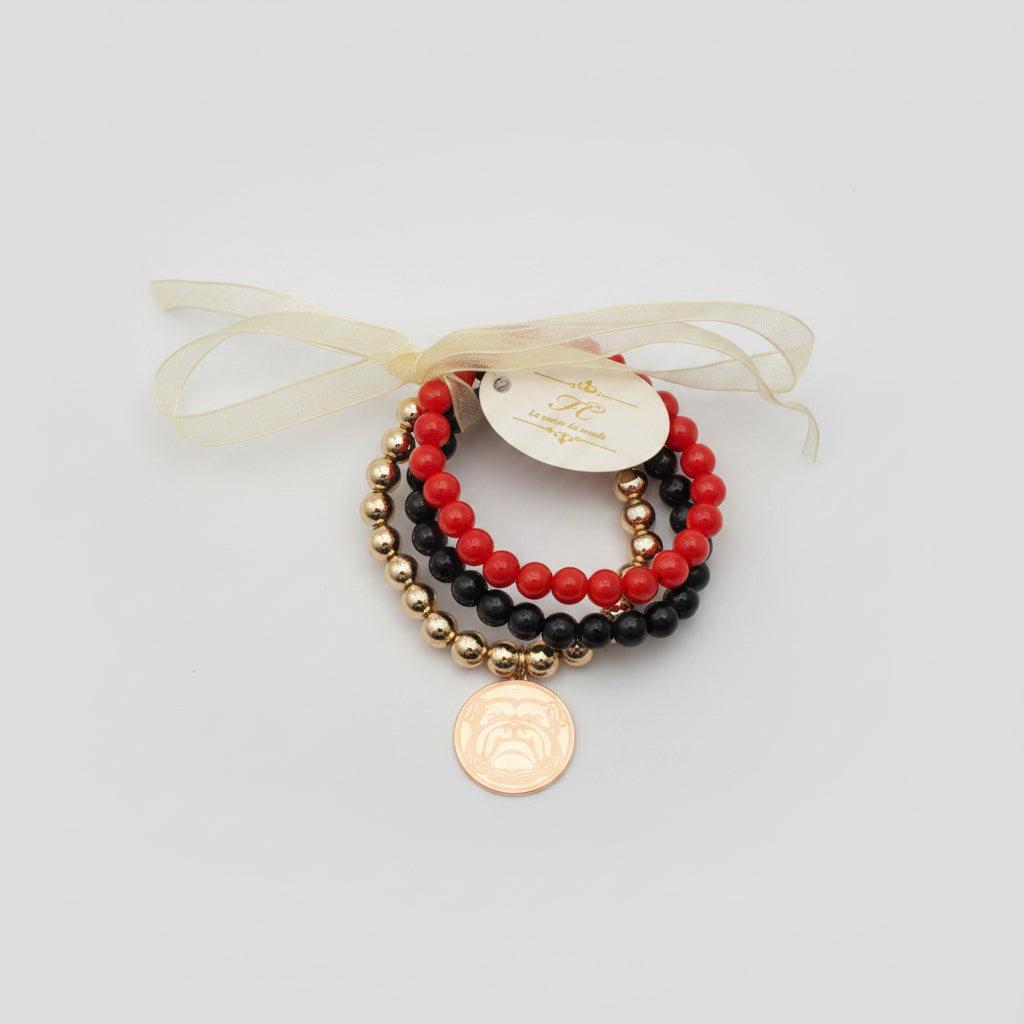 "GAMEDAY" Bulldog Logo Charm 3 Bracelet Set