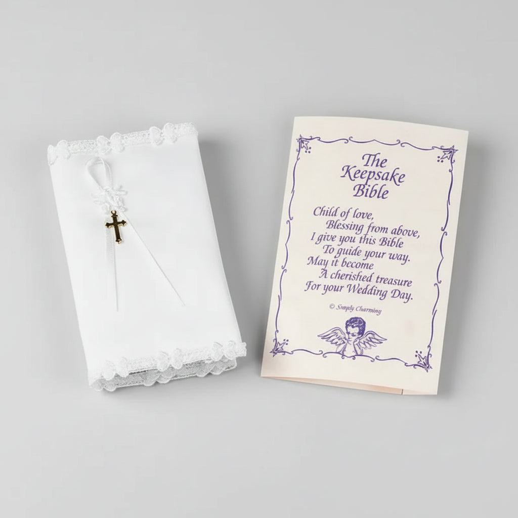 White Satin Bible with Cross