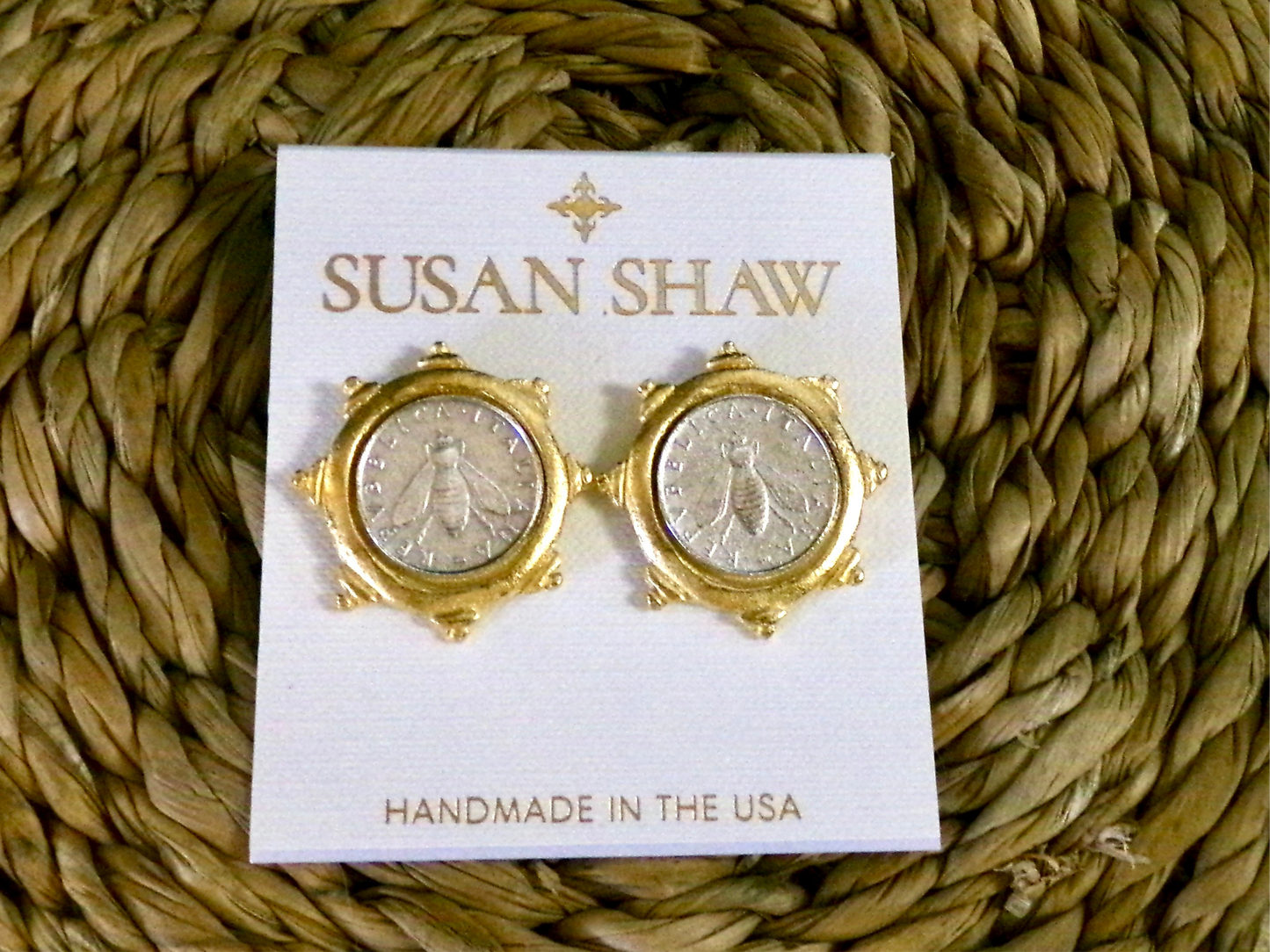 Gold Handmade Setting with Bee Italian Coin Earring
