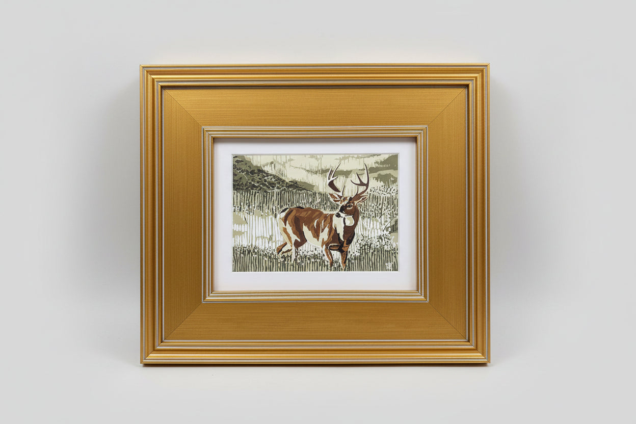 Green Still Buck 5x7 Gold Framed Art by Austin Williams
