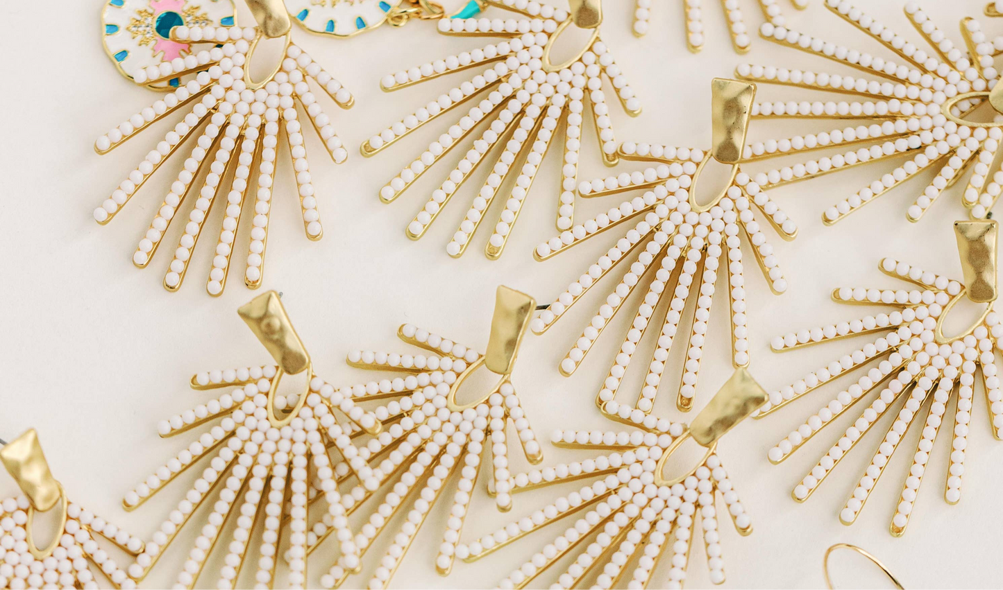 White Sunburst Statement Drop Earrings