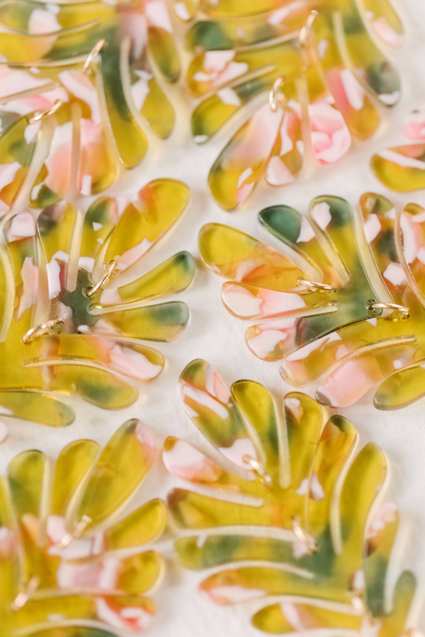 Pink and Green Camo Petite Palm Statement Drop Earrings