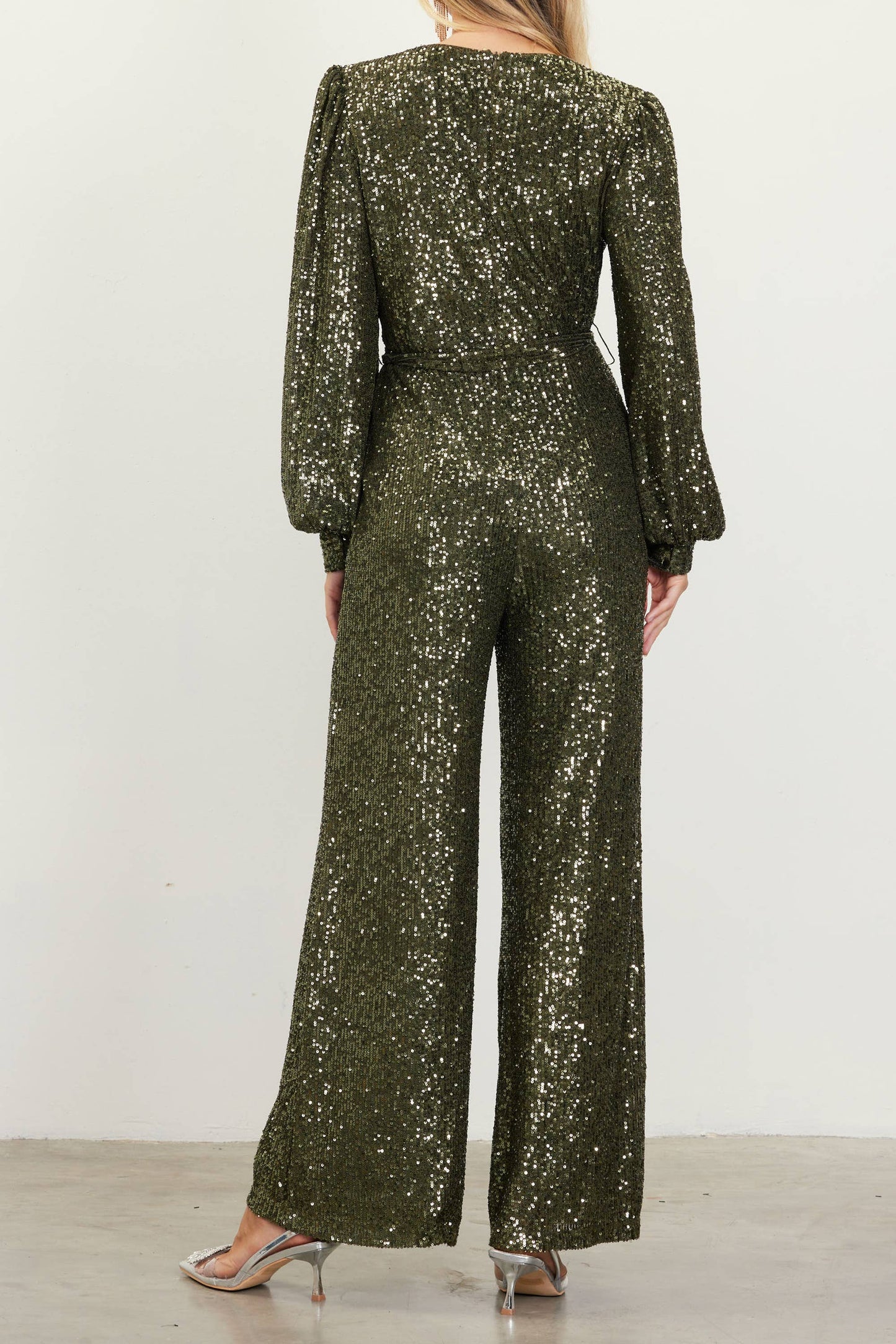 ✨ Skies Are Blue — Long Sleeve V-Neck Sequin Jumpsuit