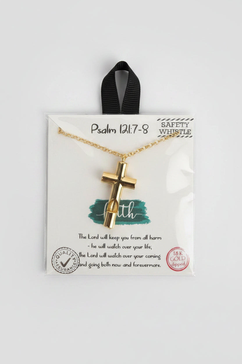 "Psalm 121:7-8" Cross Whistle Necklace