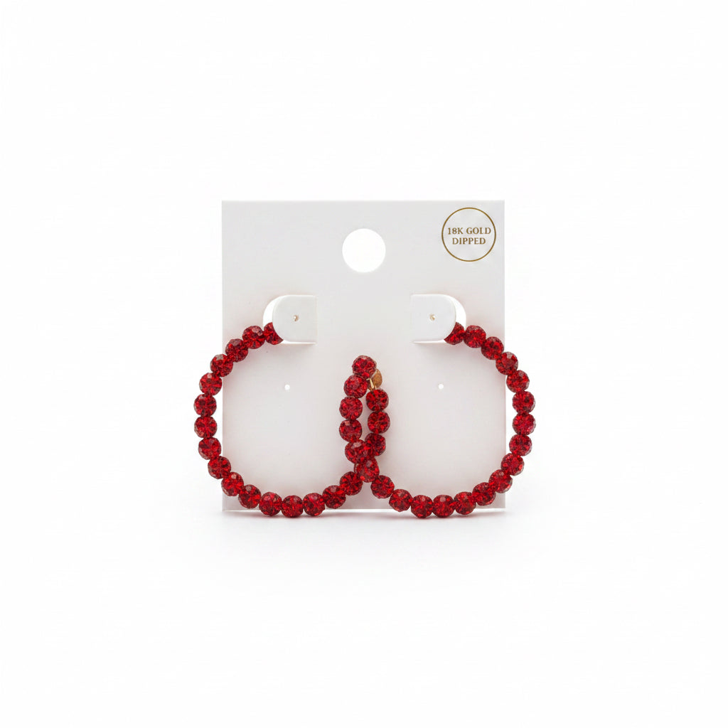 Red hot rhinestone hoops