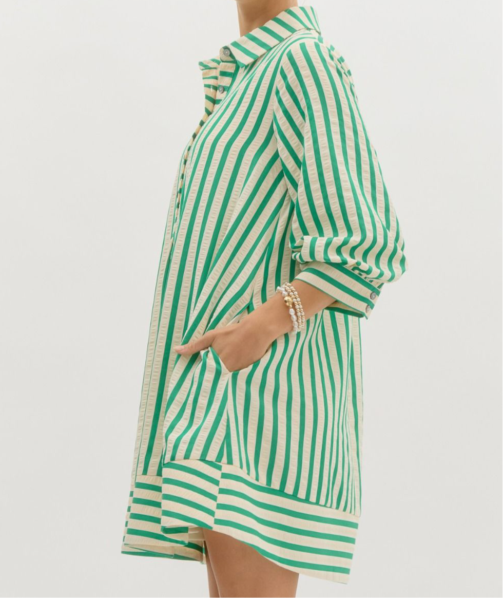 Striped Seersucker Pullover Mini Dress