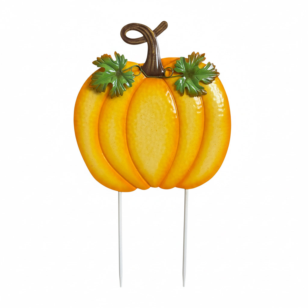 Shiny Yellow Metal Pumpkin Lawn Art