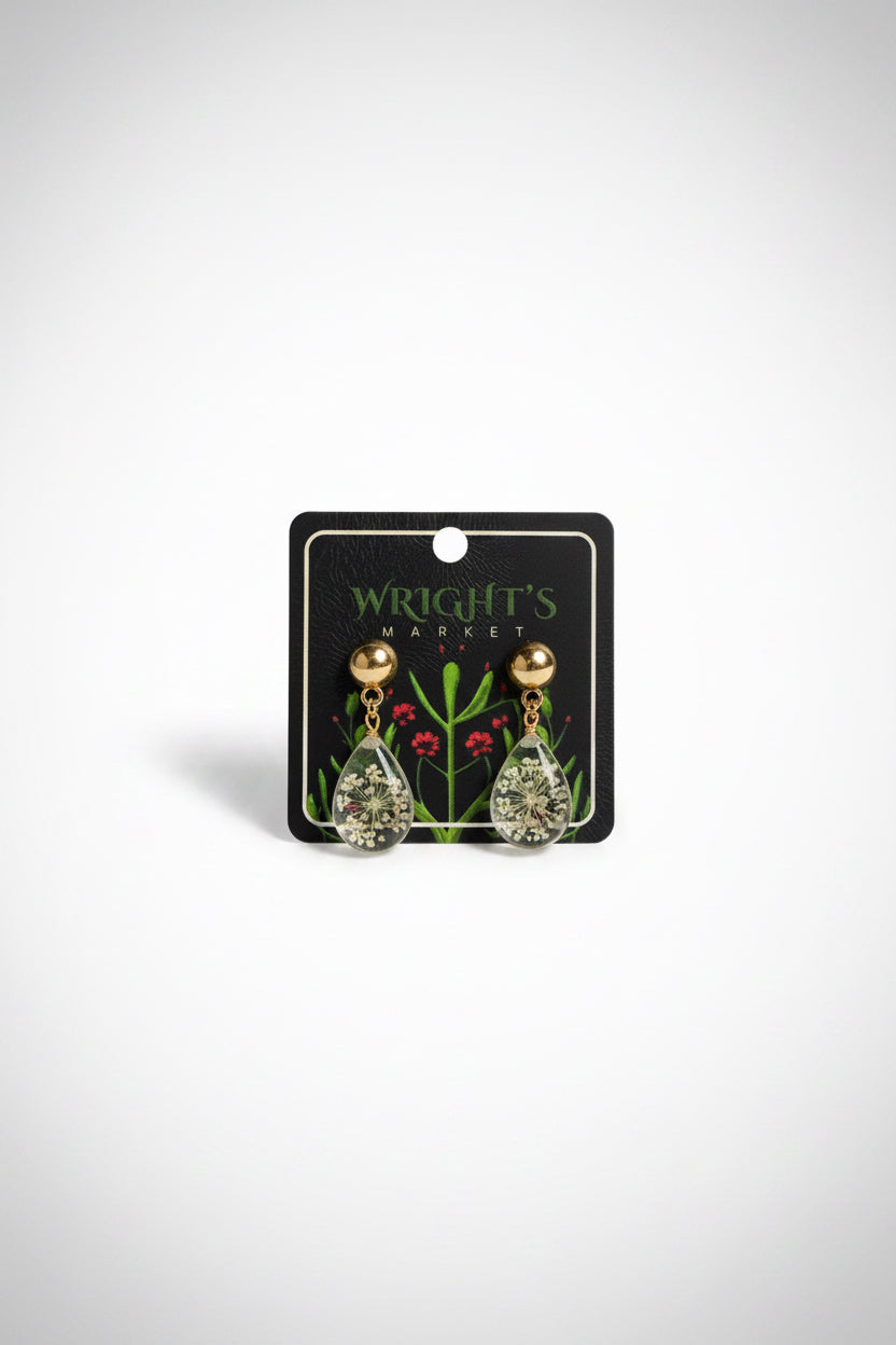 Flower Resin Teardrop Dangle Earrings