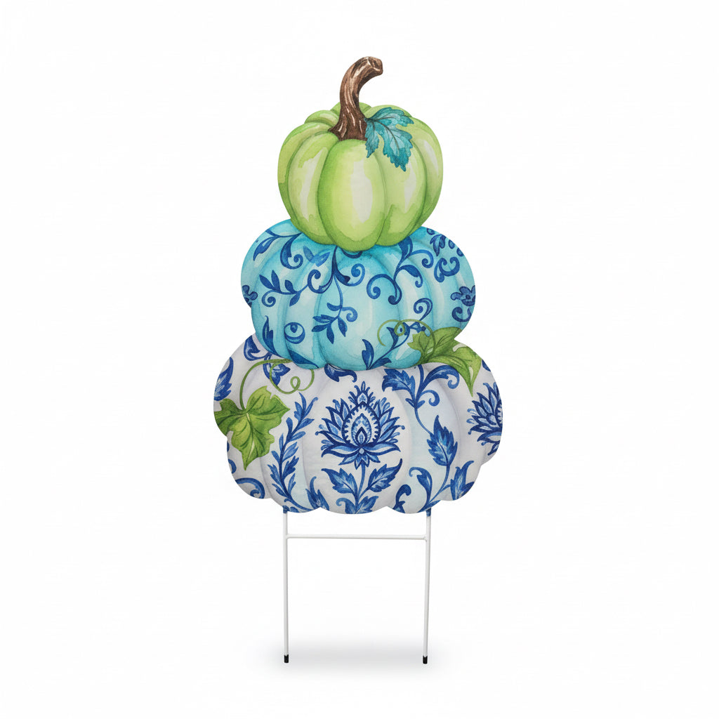 Blue Metal Pumpkin Stake Lawn Art
