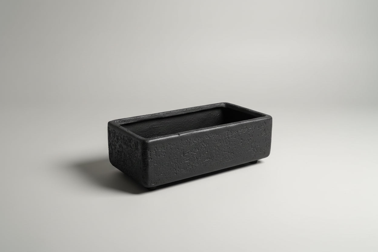 Rectangular Footed Pot 8 x 16 x 5.38 Volcanic Ash Matte Black
