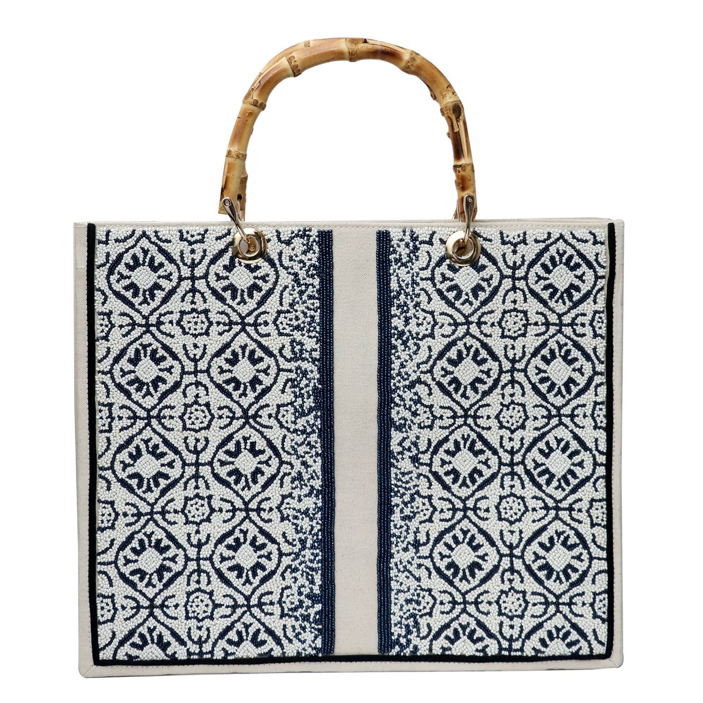 Blue Lace Beaded Tote