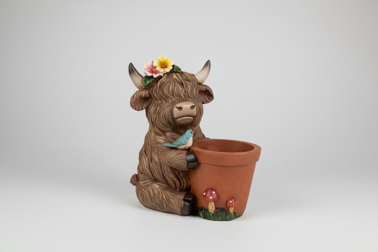 2 Assorted Poly Hairy Cow with Pots