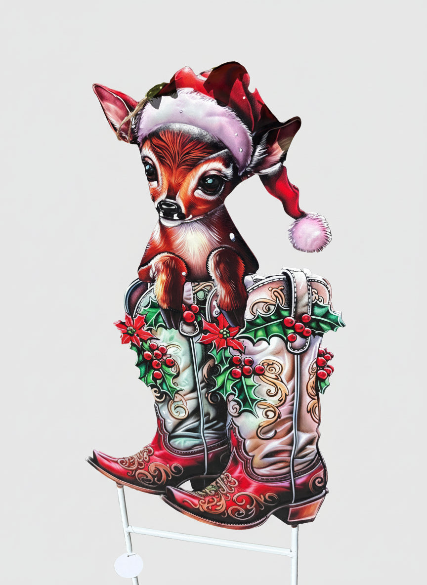 Metal Christmas Boots with Deer