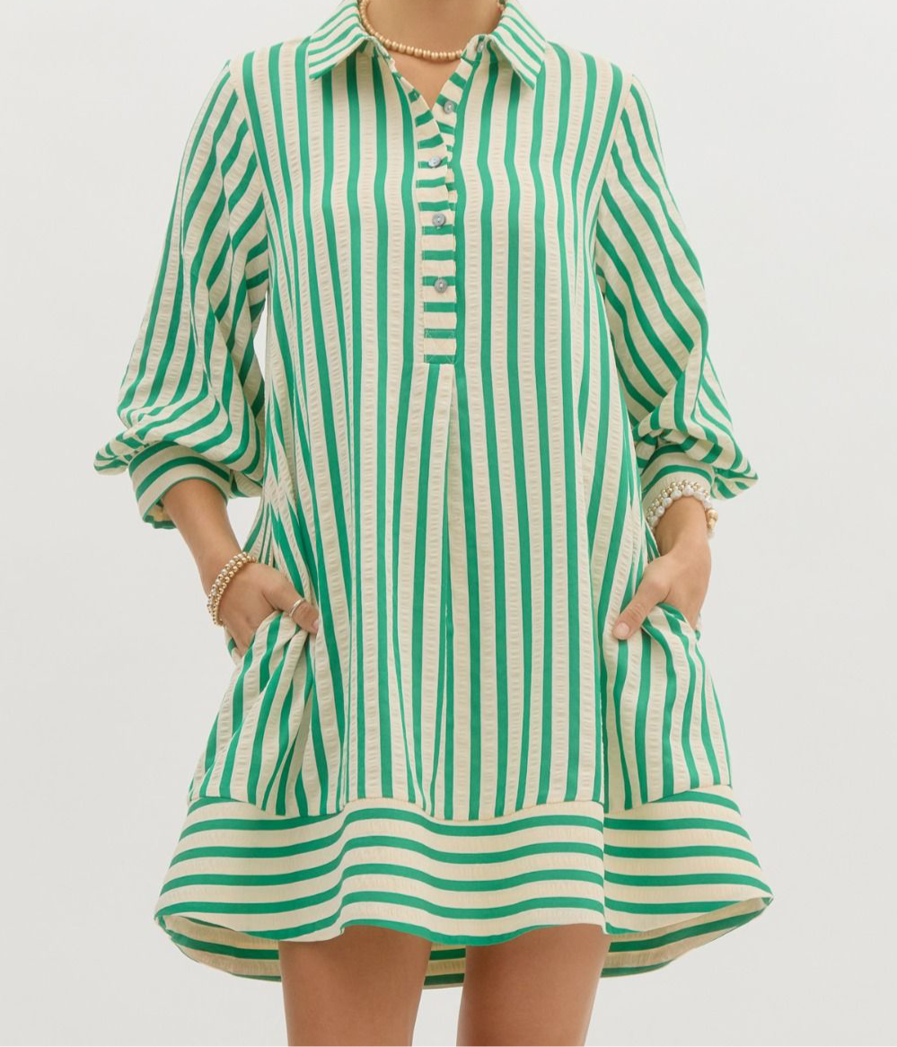Striped Seersucker Pullover Mini Dress