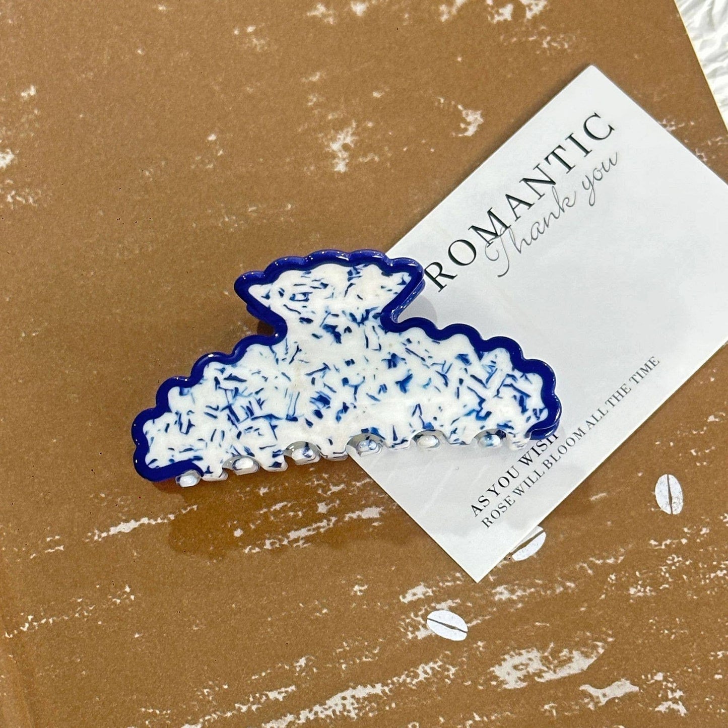 VINTAGE PORCELAIN STYLE HALF MOON HAIR CLAW CLIP