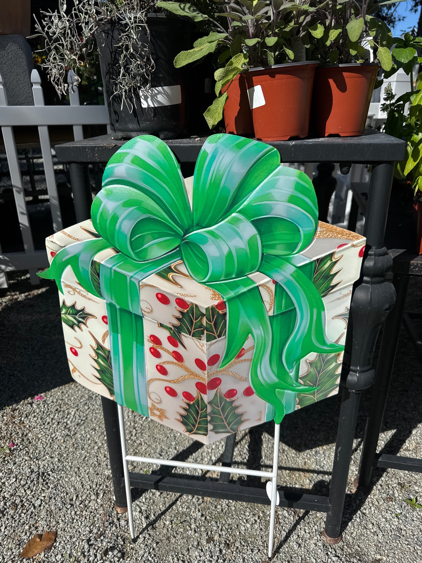 Metal Holly Christmas Present