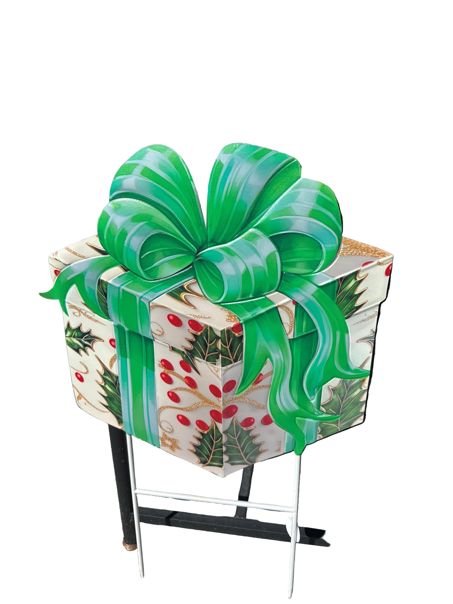 Metal Holly Christmas Present