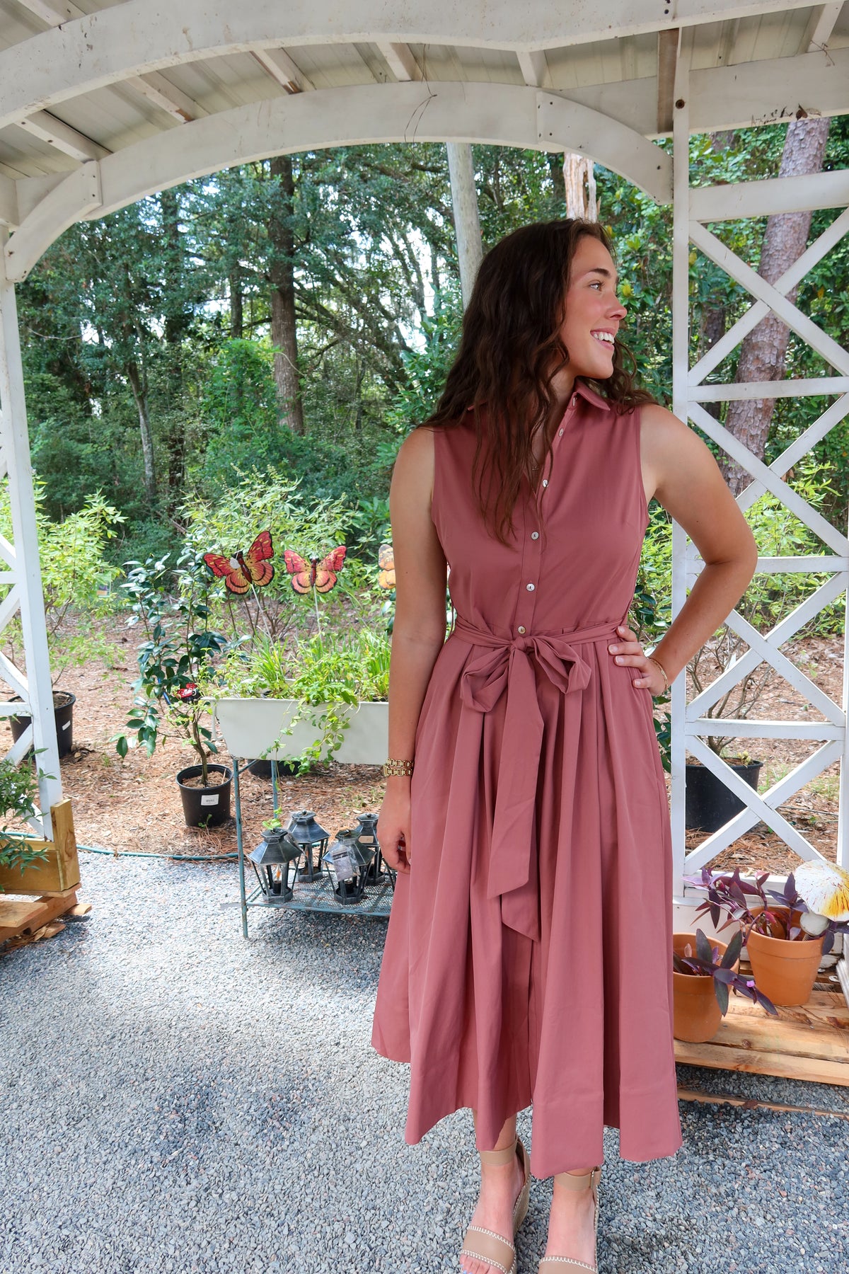 Button Down Flared Dress in Mauve