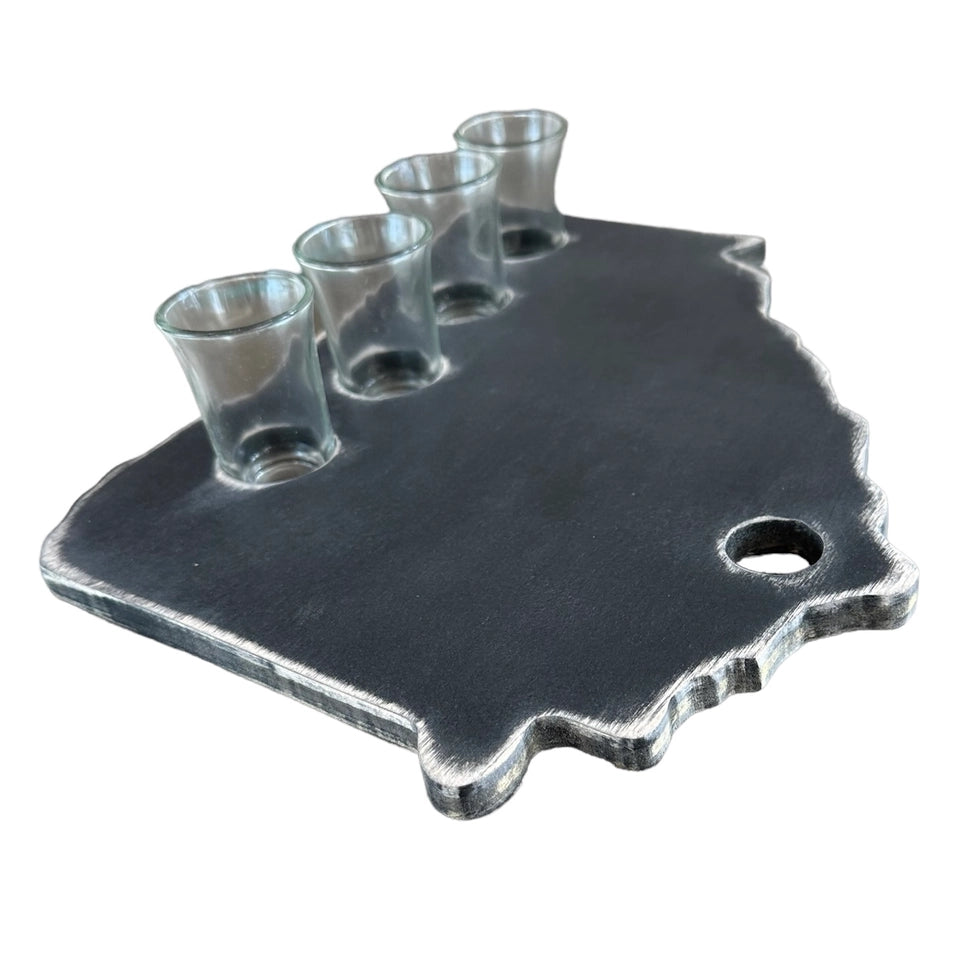 State Chalkboard Wooden Flight with Set of 4 Glasses