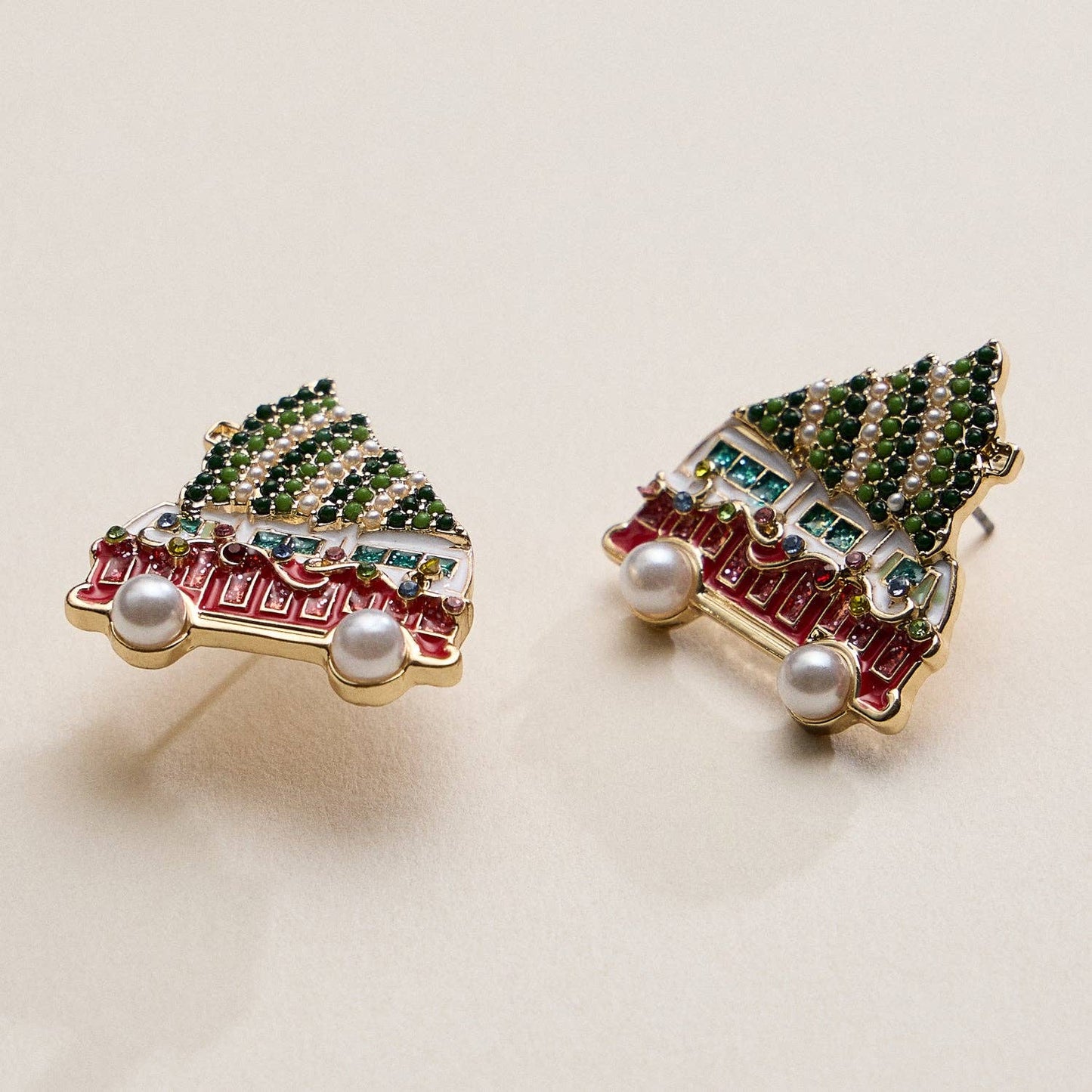 Christmas Bus Tree Stud Earrings — Sparkly, Festive & Full of Holiday Fun