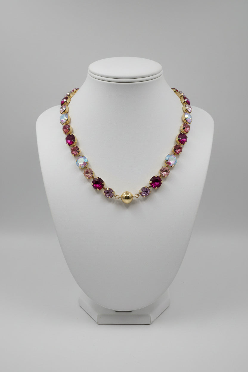 Glass Stone Bead Magnetic Necklace Fuchsia